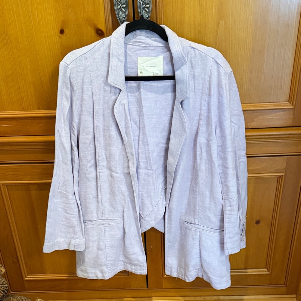 Anthropologie Linen Blend Blazer Jacket Split Back Lilac Tulip